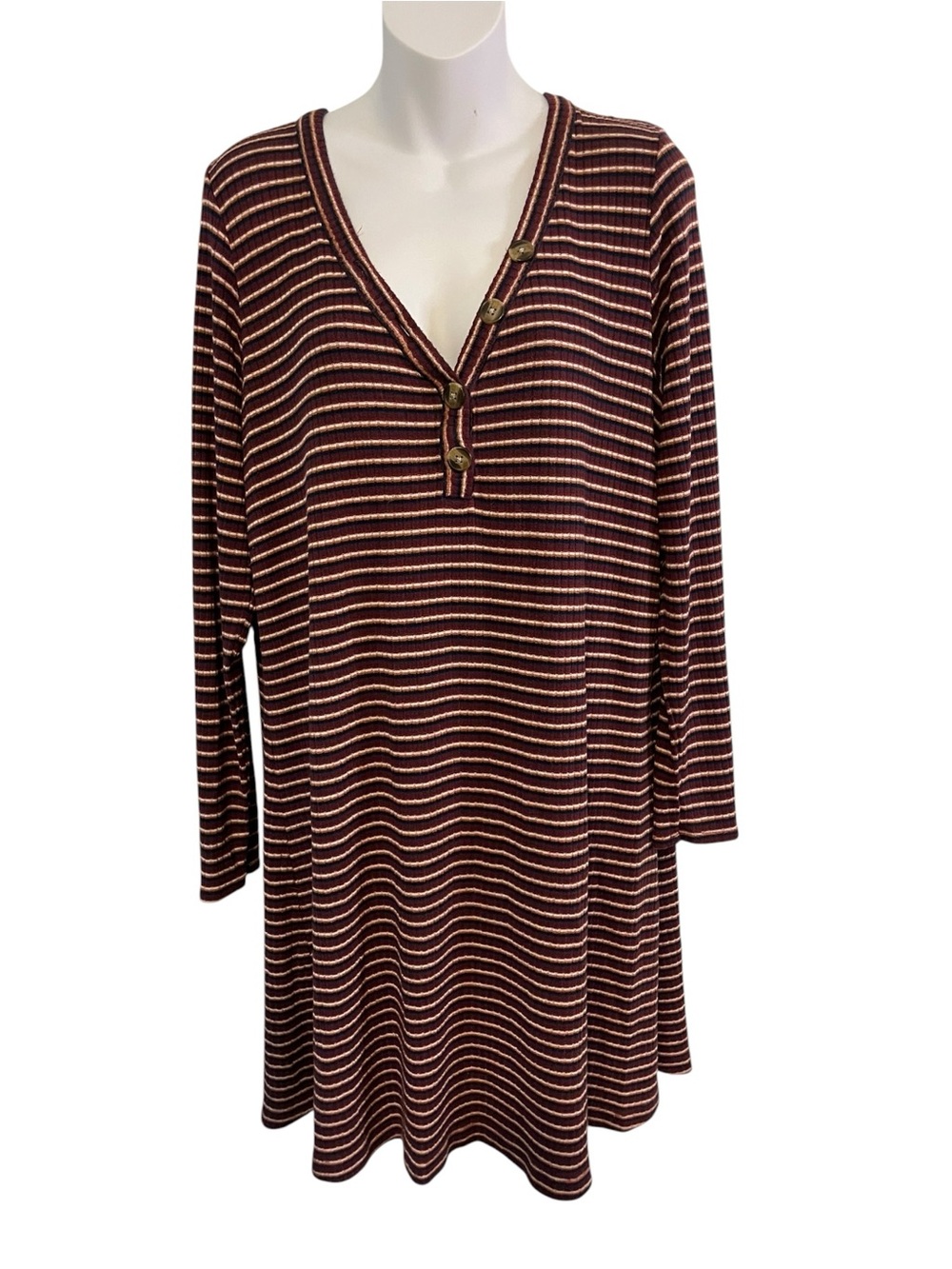American Eagle Striped Henley Long Sleeve Swing Dress